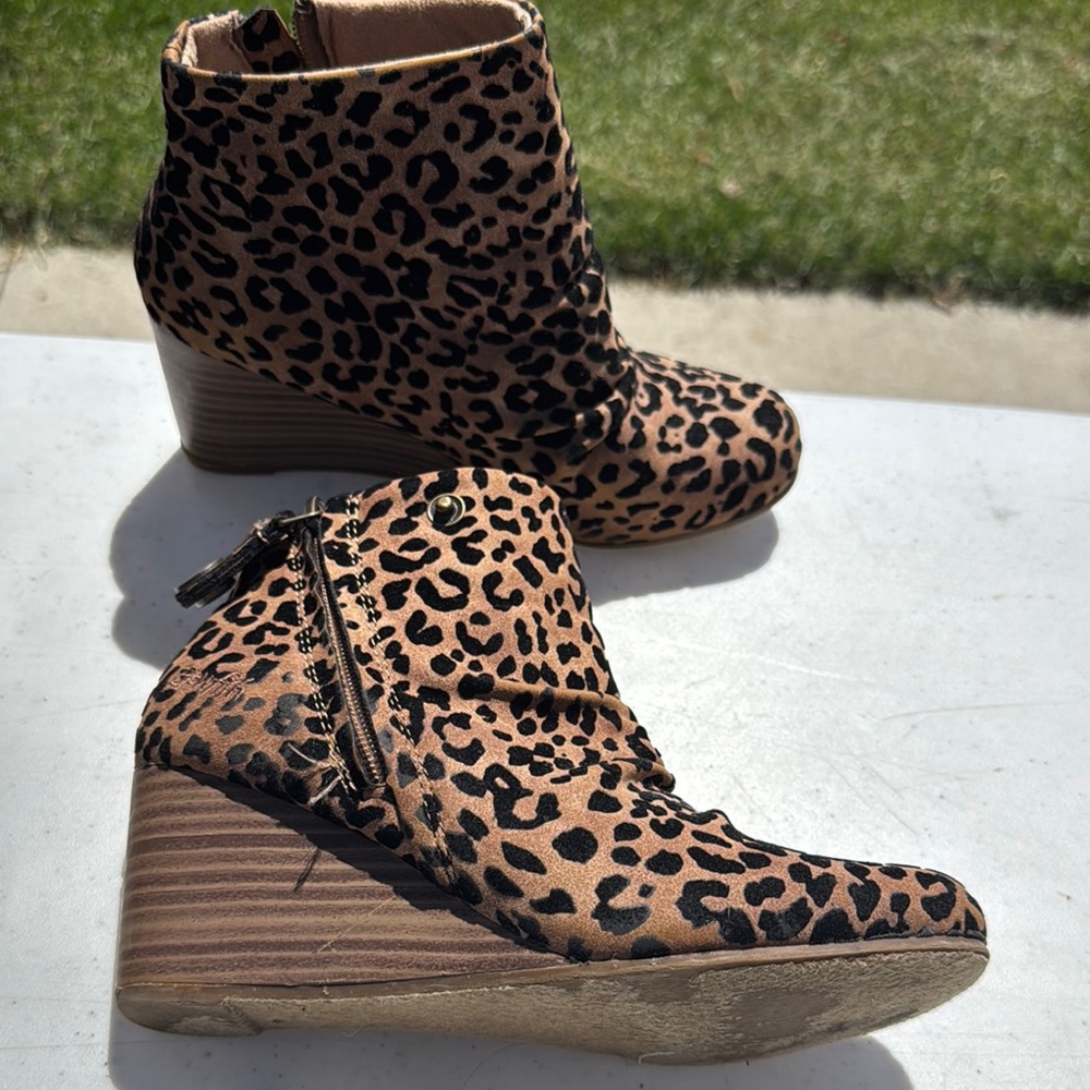 Leopard Print Wedge Ankle Boots